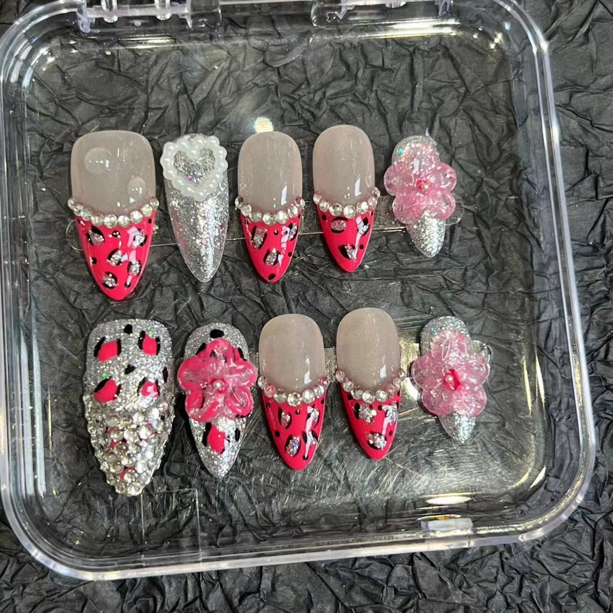 Contrasting Leopard Print Almond Nail Art Patch Wearing Nail Patch Advanced Sense Summer European and American Cross-border Handmade Pure Summer