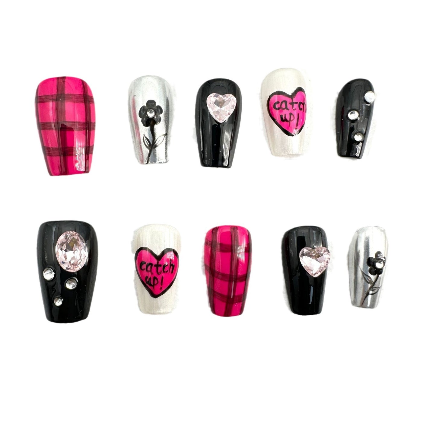 Red Scottish Plaid Handmade Wear Nail Daily Short Wear Nail Versatile Personality Overseas Finished Product Wholesale