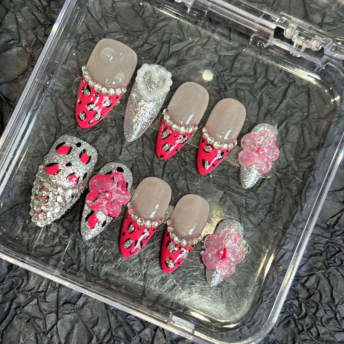 Contrasting Leopard Print Almond Nail Art Patch Wearing Nail Patch Advanced Sense Summer European and American Cross-border Handmade Pure Summer