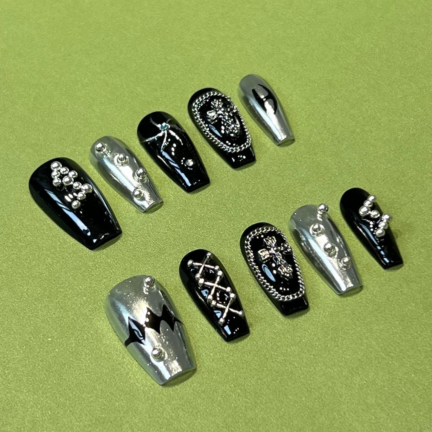 Cyberpunk heavy metal wind pure hand-painted hand-worn nail pads high sense summer new cross-border nail patch