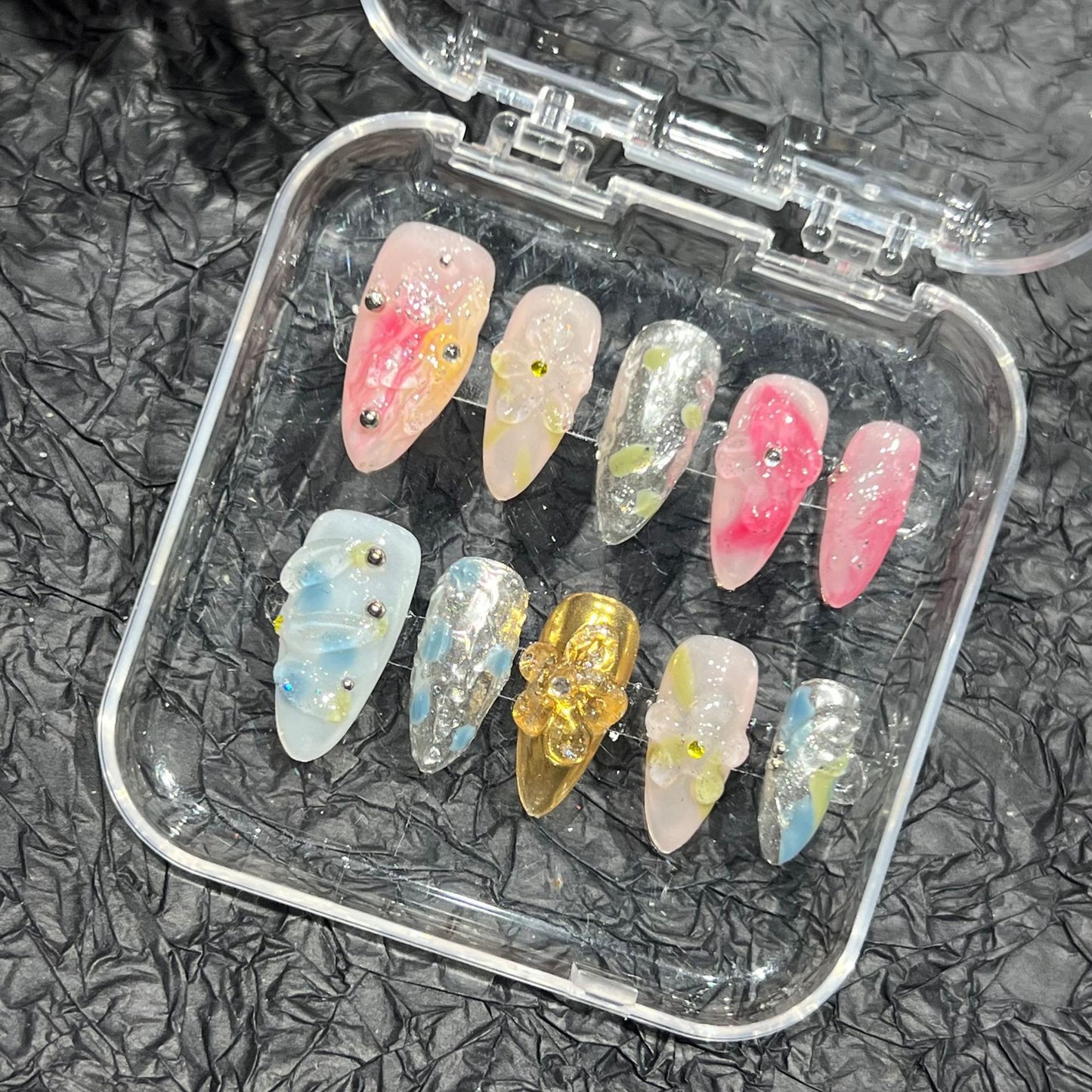 Pinch flower three-dimensional modeling, European and American hand-worn nail pads, nail patches, advanced sense, summer short nail wear