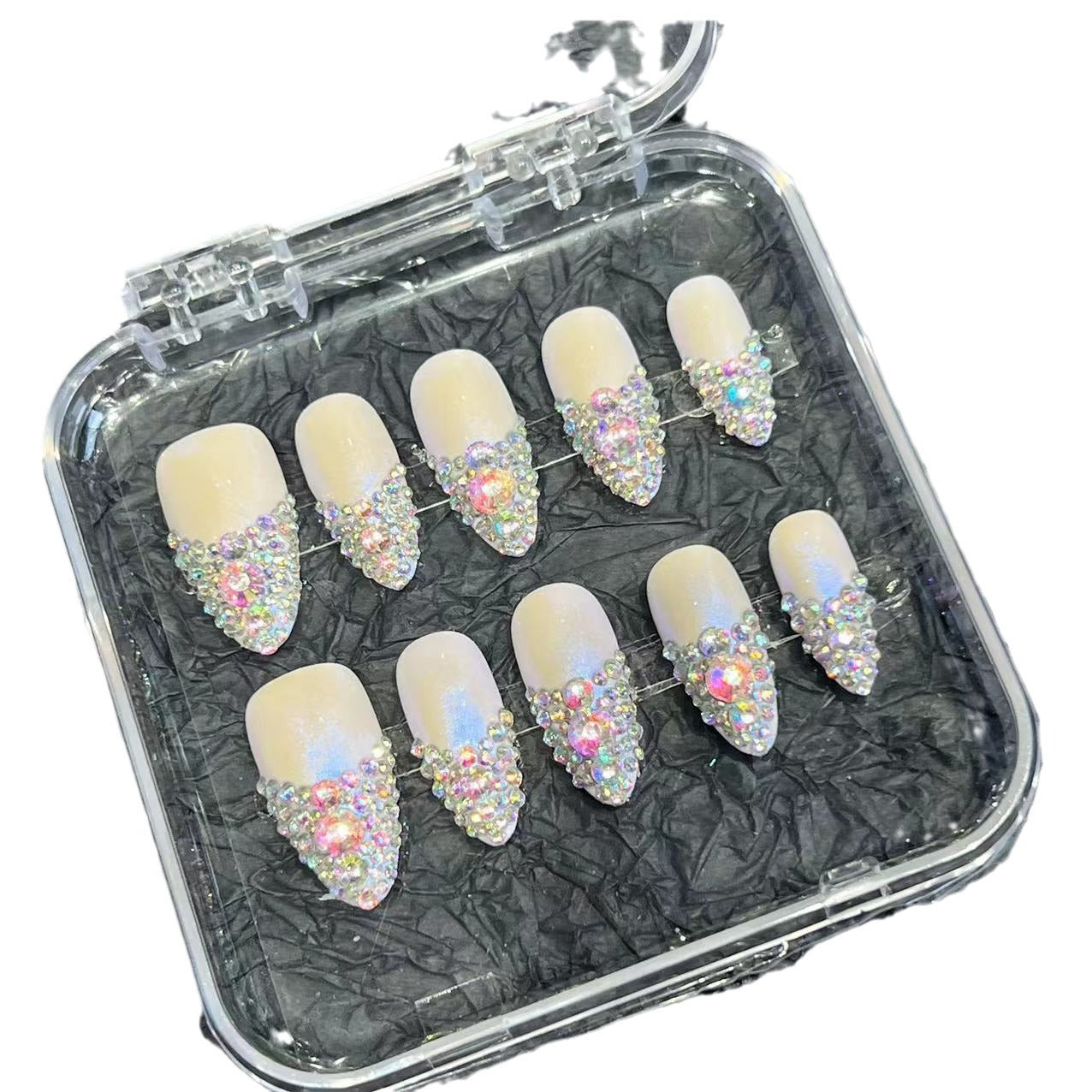 Cross-border almond diamond manicure patch wearing nail piece advanced sense summer Europe and the United States cross-border straight hair handmade pure summer