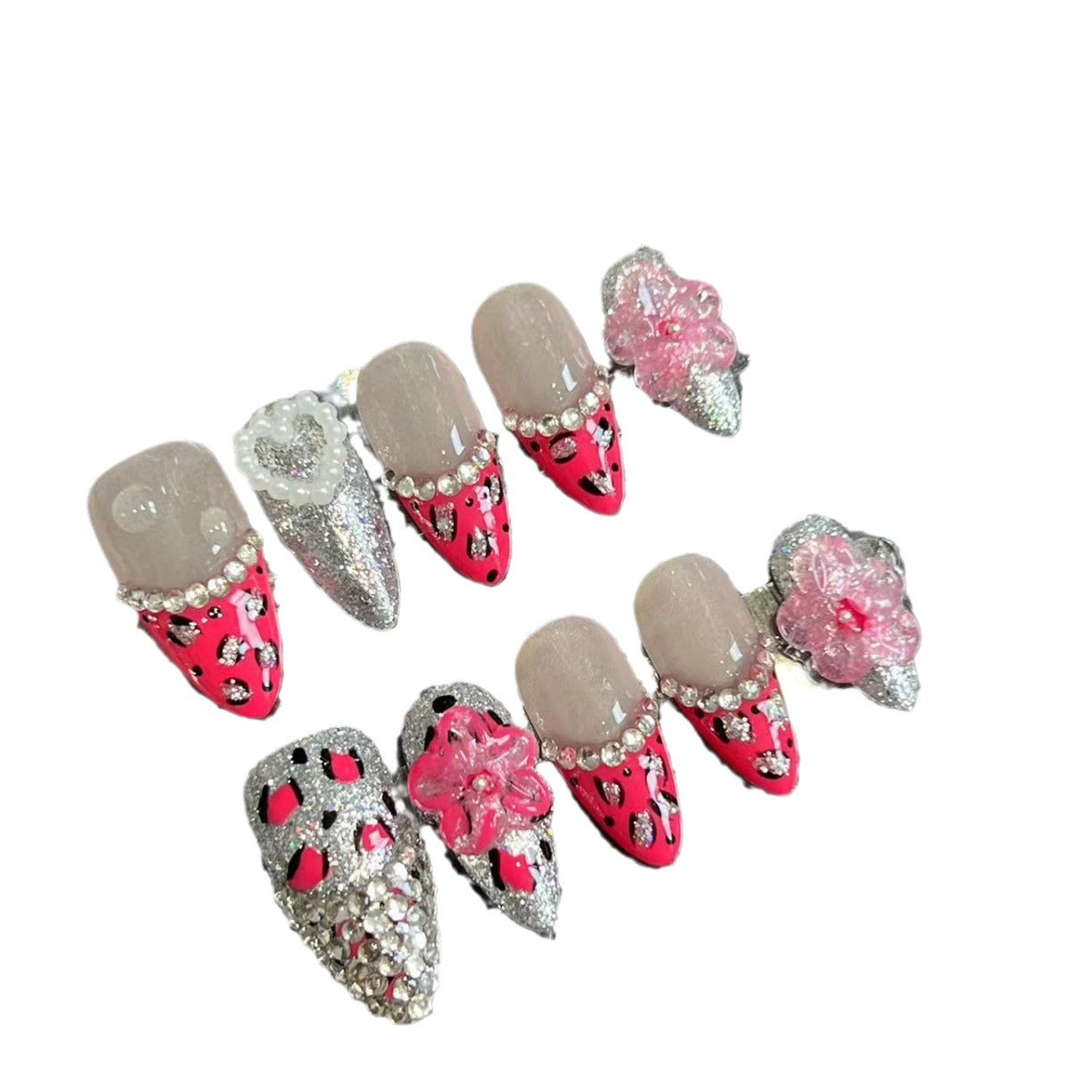 Contrasting Leopard Print Almond Nail Art Patch Wearing Nail Patch Advanced Sense Summer European and American Cross-border Handmade Pure Summer