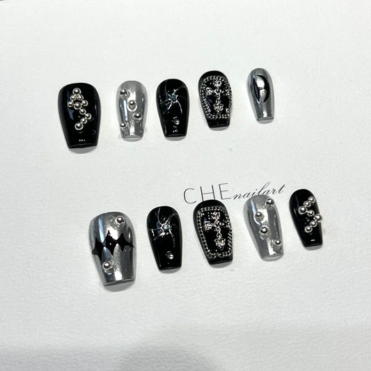 Punk style hand-painted versatile white pure hand-worn nail art patch overseas cross-border finished product wholesale