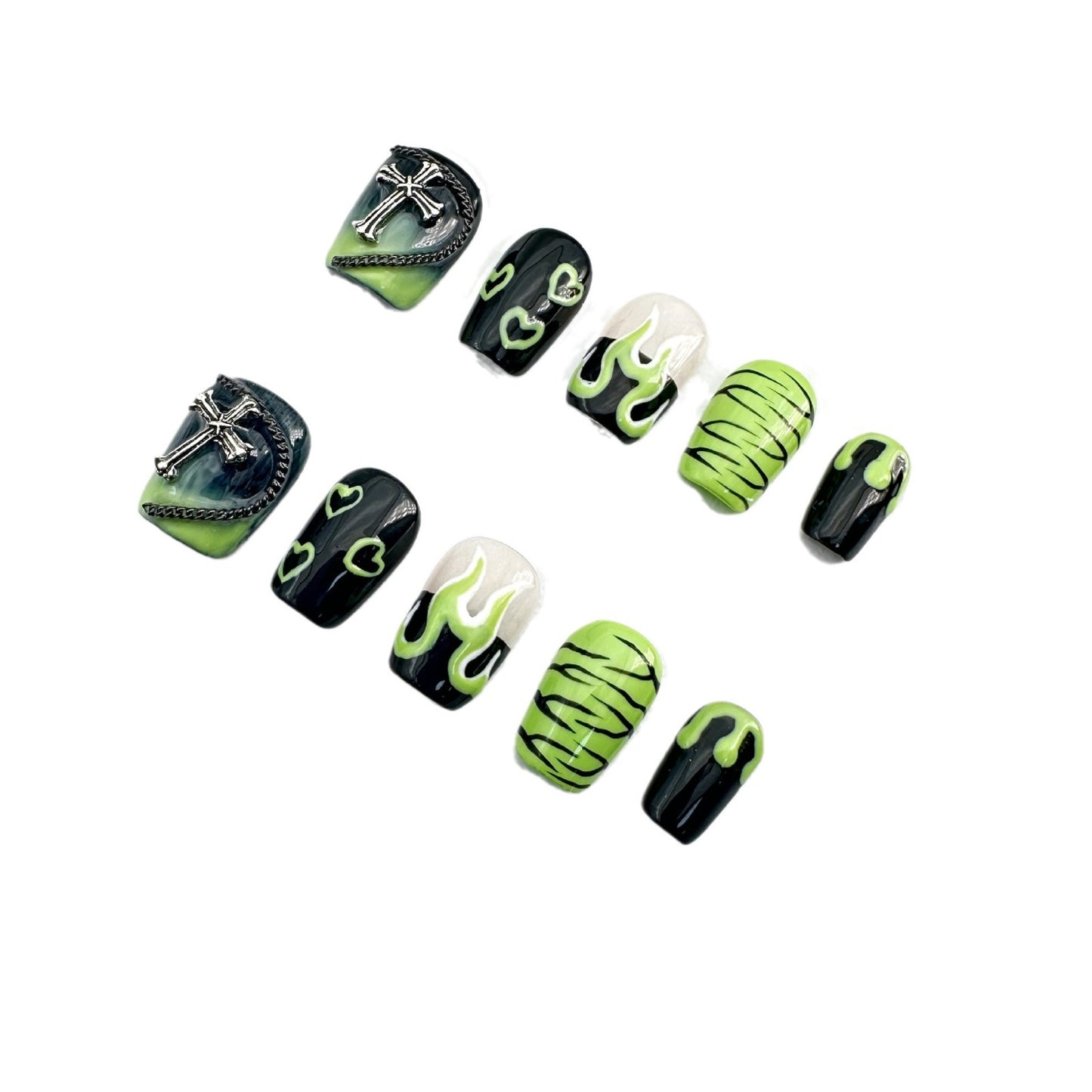 European and American style hand-painted green summer new pure hand-worn nail and nail patch overseas cross-border finished product wholesale