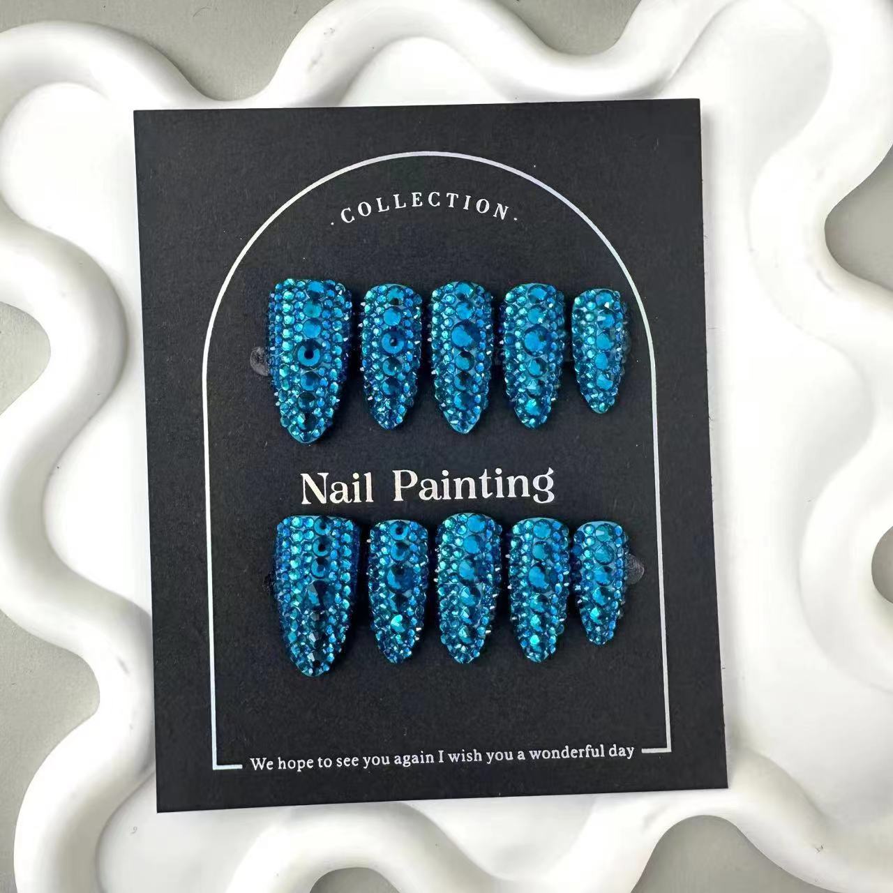 Full diamond almond nail pure hand-worn nail piece nail art patch high sense summer overseas cross-border European and American models