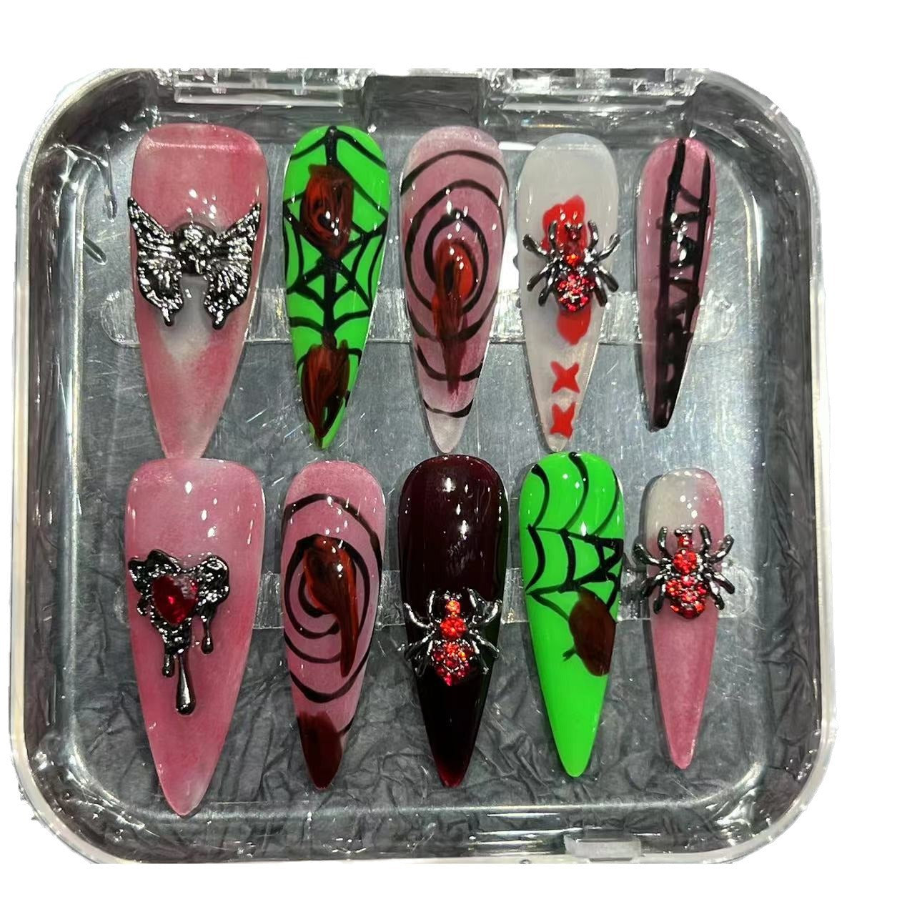 Halloween pure hand-painted hand-worn nail pads, high-end hand-painted nail patches, collision colors, cross-border wholesale