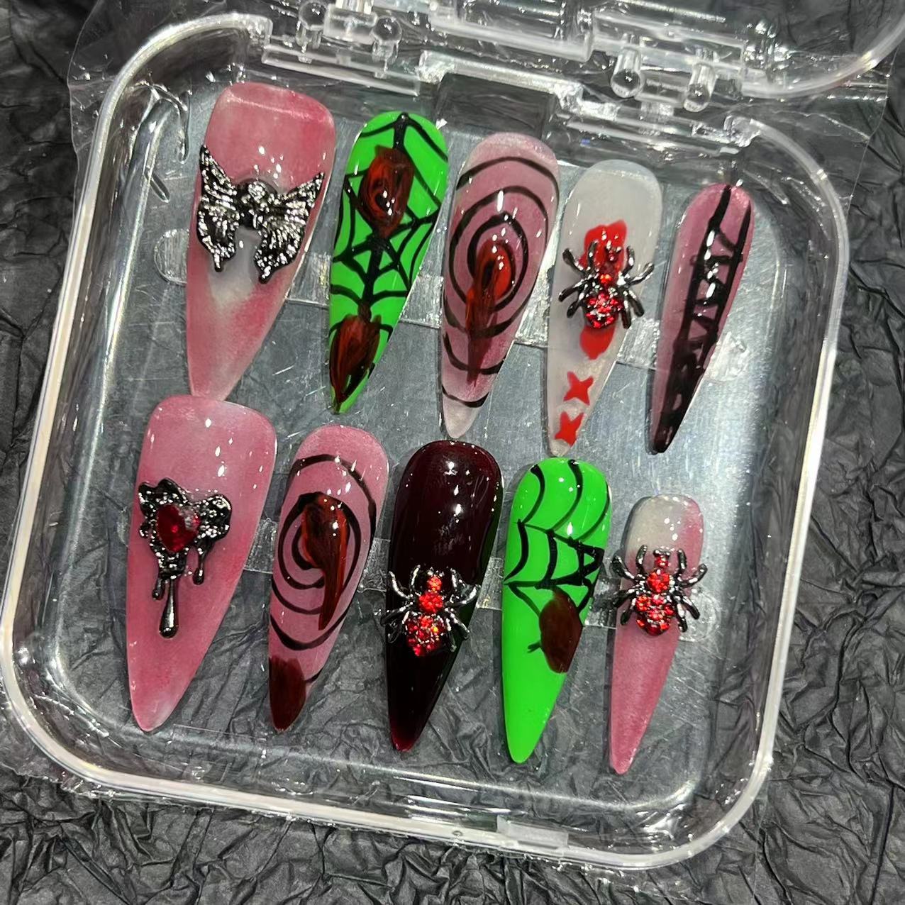 Halloween pure hand-painted hand-worn nail pads, high-end hand-painted nail patches, collision colors, cross-border wholesale