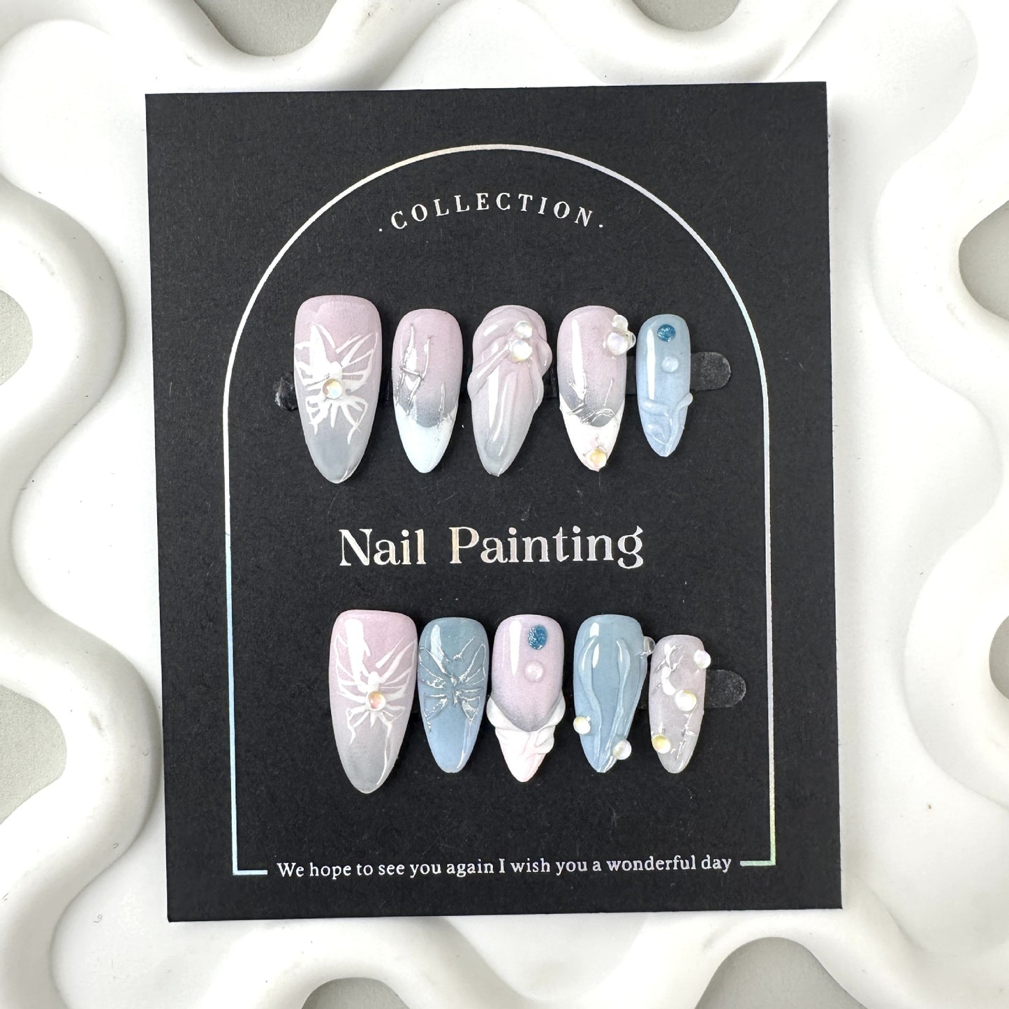 Pure hand-painted colorful nail patches, wearing nail patches, advanced sense, summer, European and American cross-border straight hair, handmade pure summer