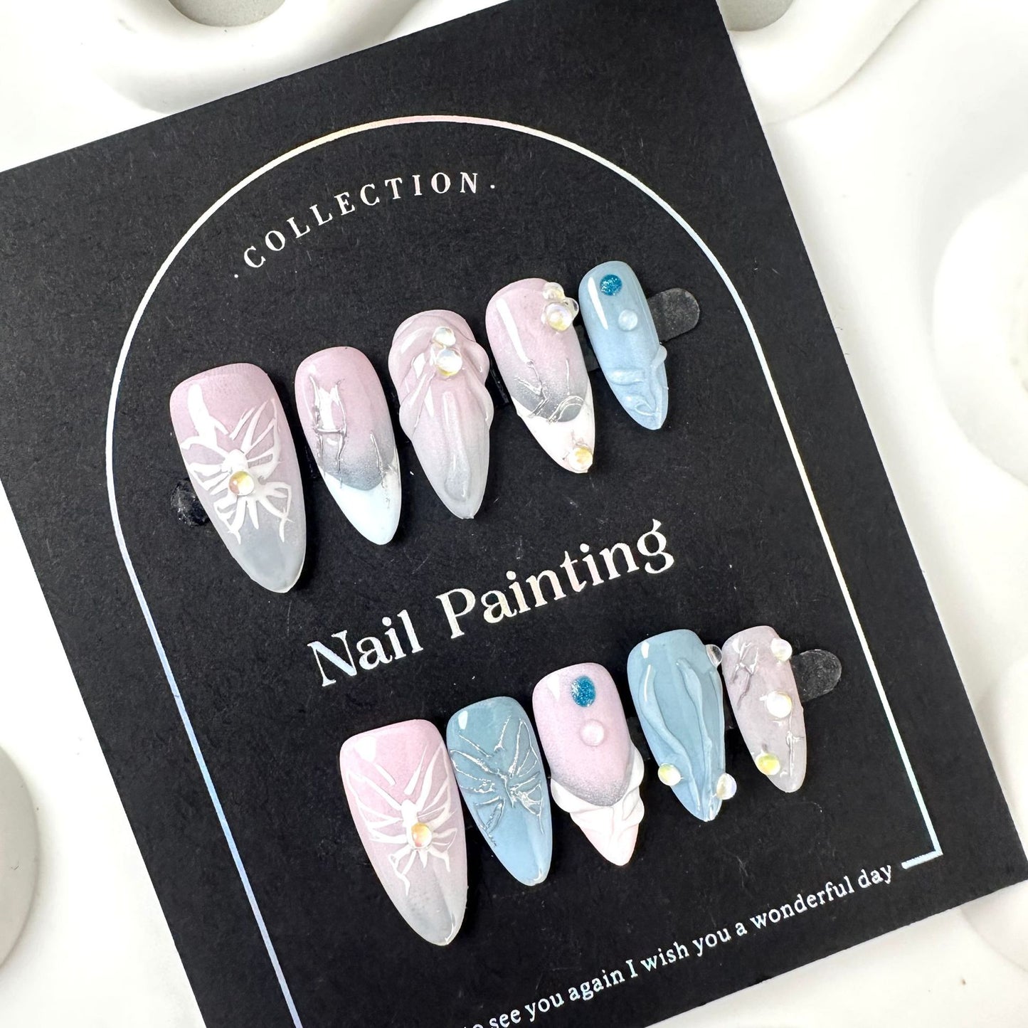 Pure hand-painted colorful nail patches, wearing nail patches, advanced sense, summer, European and American cross-border straight hair, handmade pure summer