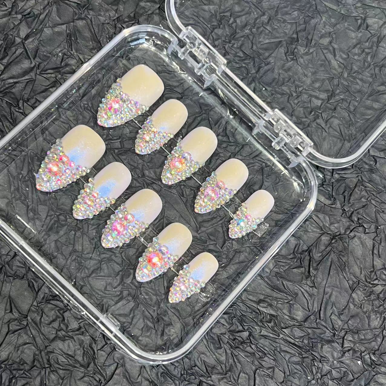 Cross-border almond diamond manicure patch wearing nail piece advanced sense summer Europe and the United States cross-border straight hair handmade pure summer