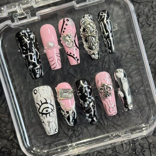 Metal punk hottie style pure hand-worn nail pads nail patches high sense summer new cross-border wholesale