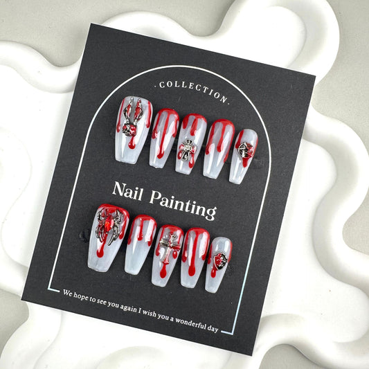 Hand-painted Halloween hand-worn nail pads, nail patches, cross-border wholesale, factory straight hair, advanced simplicity