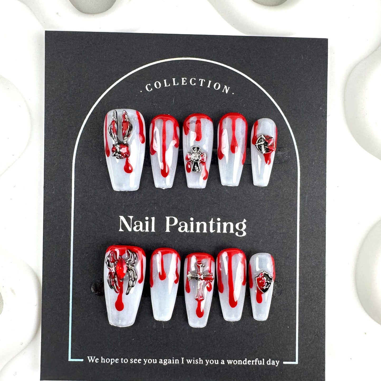 Hand-painted Halloween hand-worn nail pads, nail patches, cross-border wholesale, factory straight hair, advanced simplicity