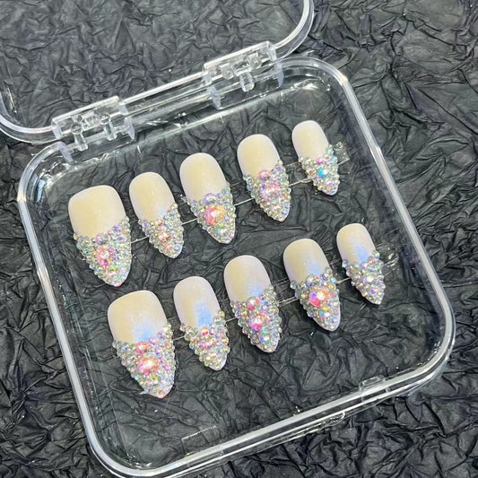 Cross-border almond diamond manicure patch wearing nail piece advanced sense summer Europe and the United States cross-border straight hair handmade pure summer