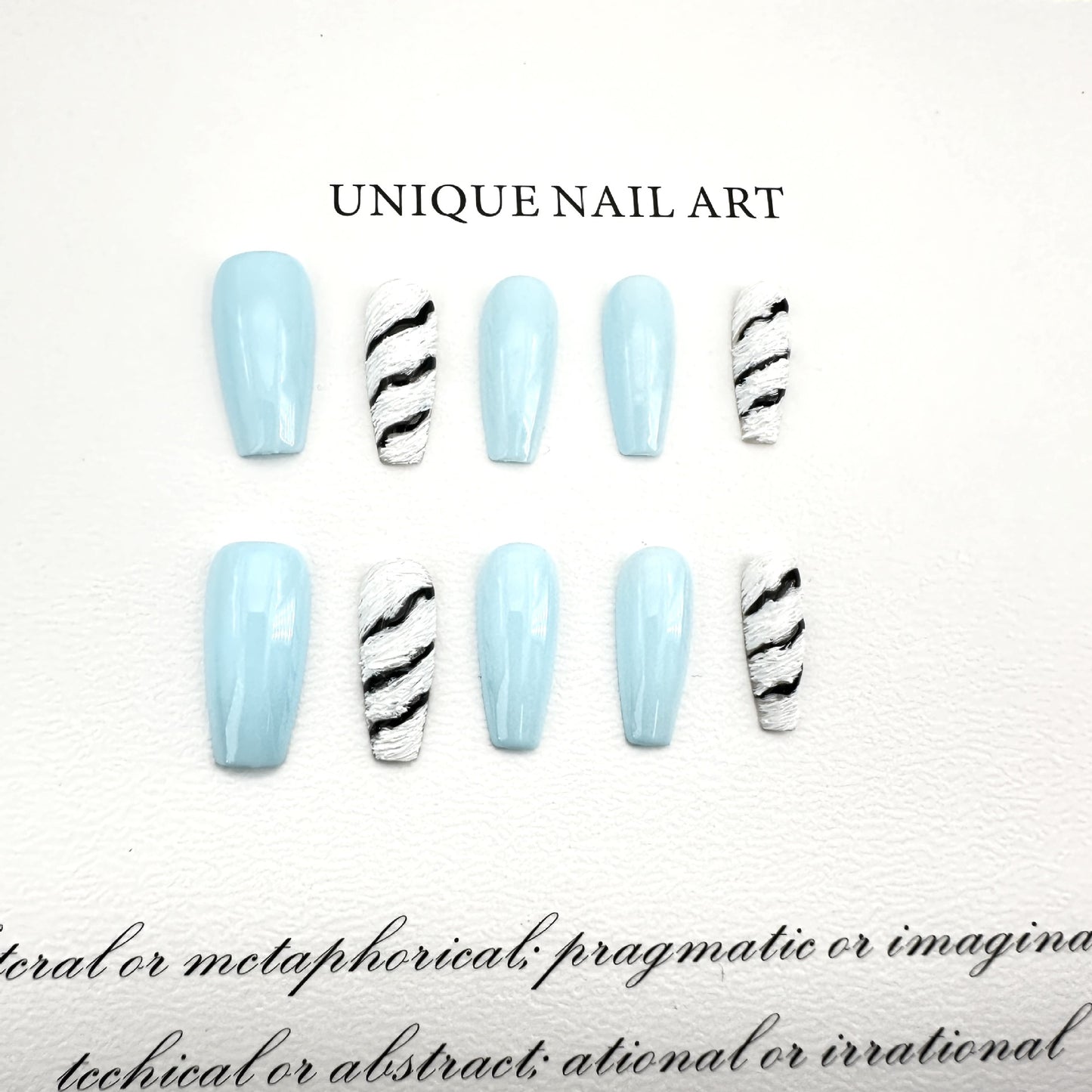 Blue and white color, black pattern, simple atmosphere, pure hand-worn nail art patch, overseas cross-border finished product wholesale