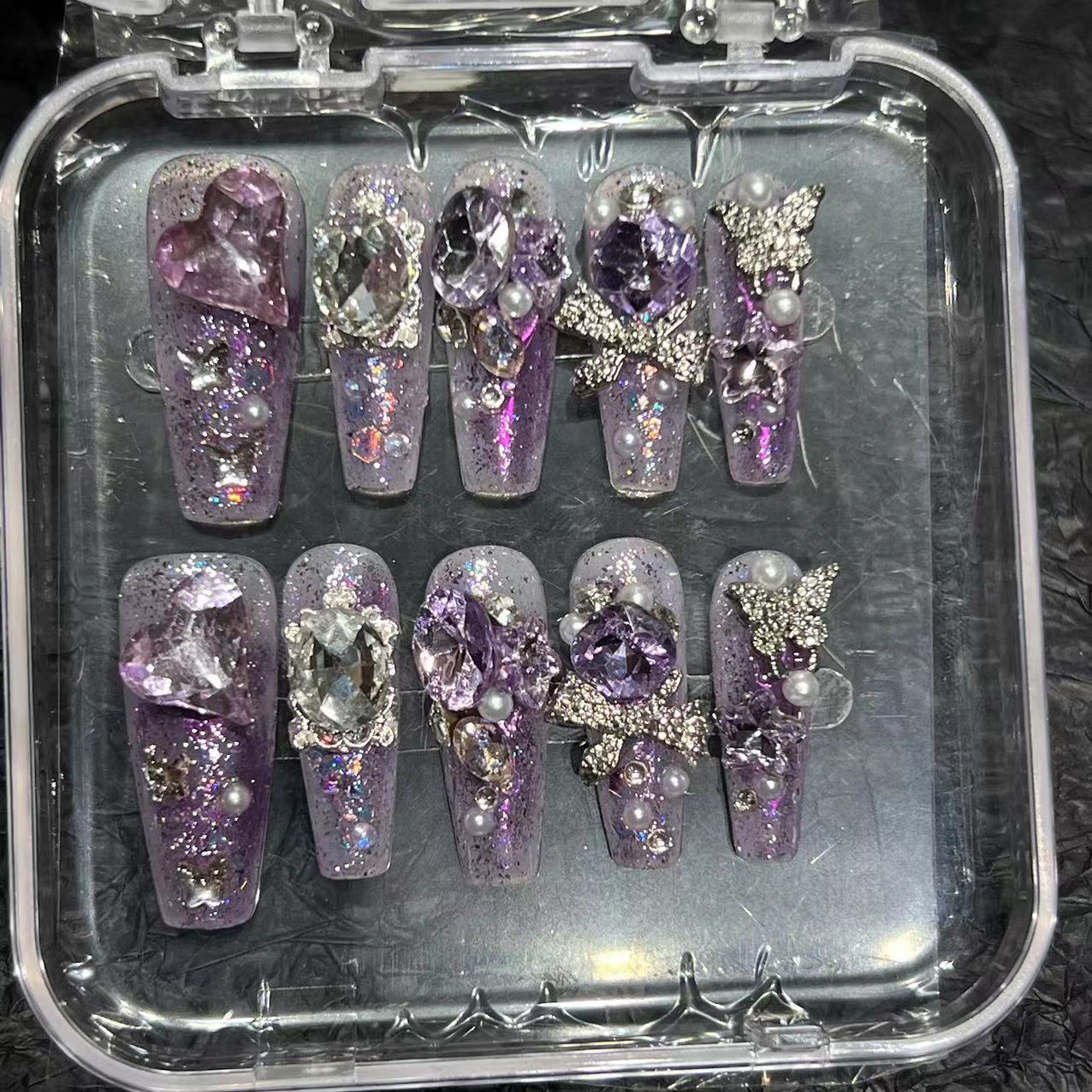 [Original real shot] K9 diamond jewelry advanced sense autumn new pure hand-painted wearing nail piece nail patch cross-border purple