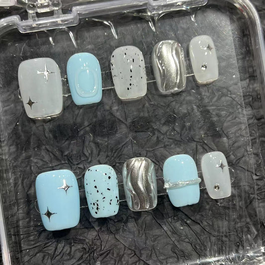 Japanese eggshell metal color system simple temperament summer new wearing nail piece pure handmade nail patch