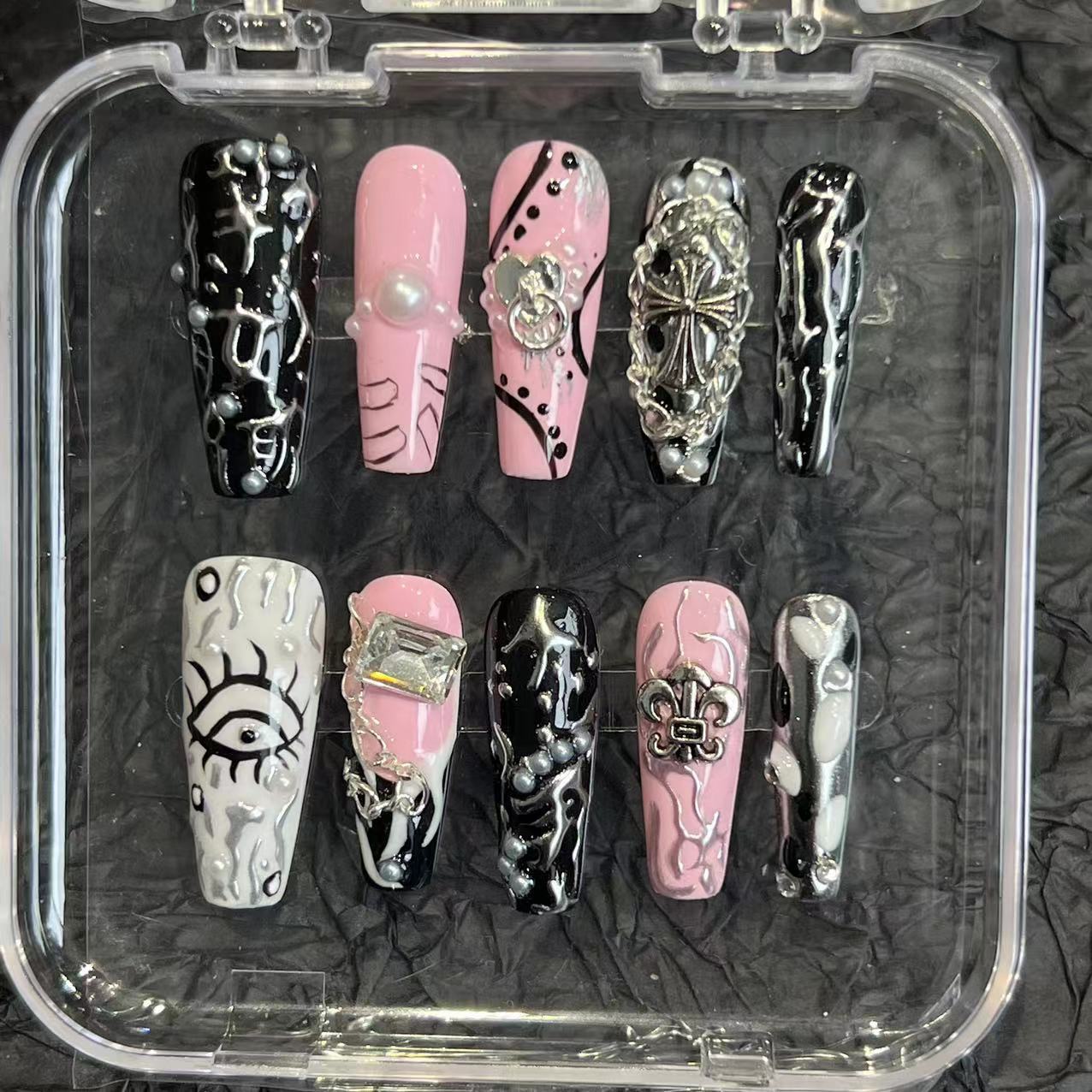 Metal punk hottie style pure hand-worn nail pads nail patches high sense summer new cross-border wholesale