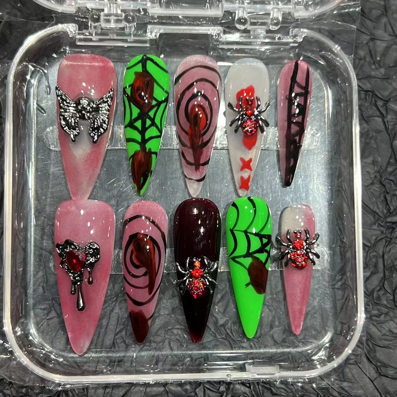 Halloween pure hand-painted hand-worn nail pads, high-end hand-painted nail patches, collision colors, cross-border wholesale