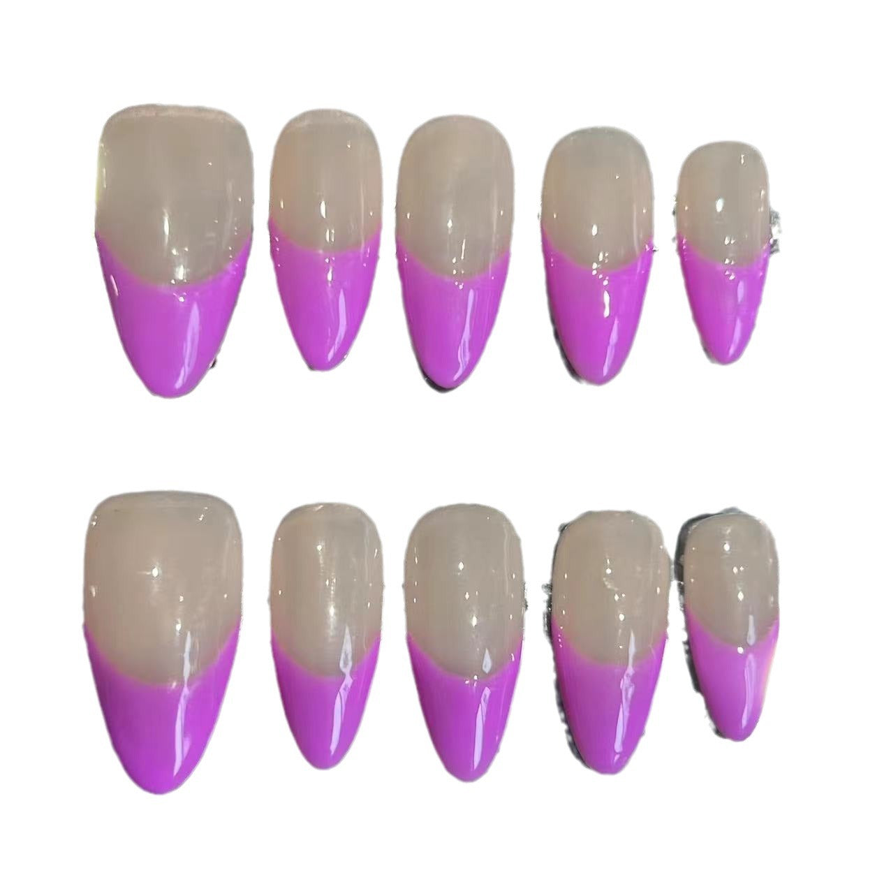 Simple fluorescent French manicure patch wearing nail piece advanced sense summer Europe and the United States cross-border straight hair handmade pure summer