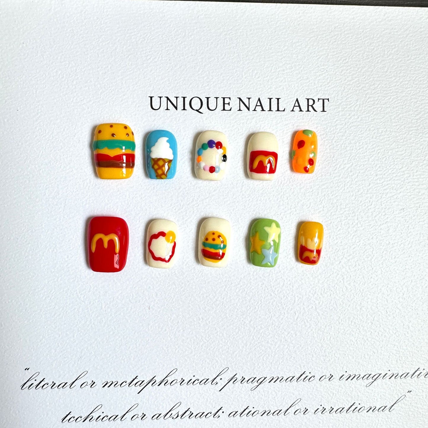 Cartoon burger hand-painted summer new unique handmade wear nail patch overseas cross-border finished product wholesale