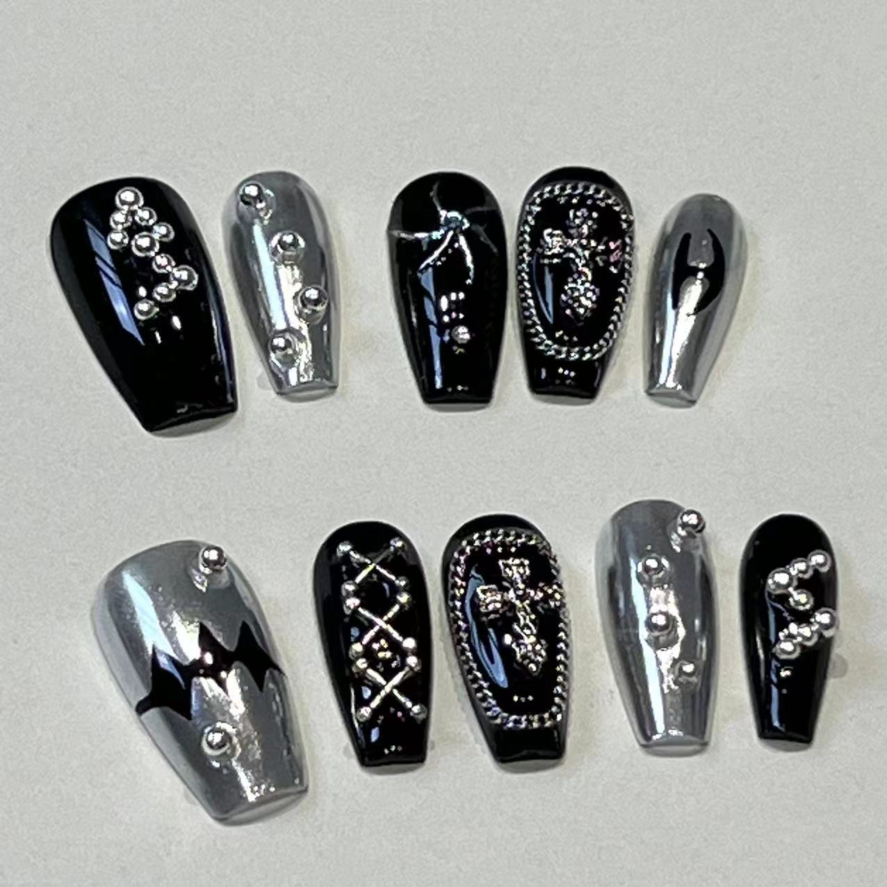 Cyberpunk heavy metal wind pure hand-painted hand-worn nail pads high sense summer new cross-border nail patch