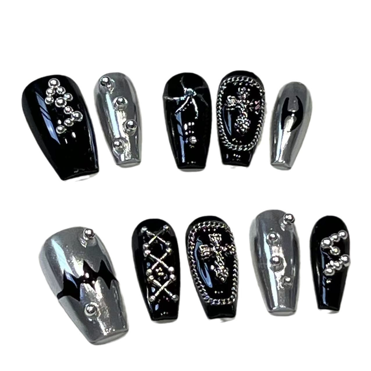 Cyberpunk heavy metal wind pure hand-painted hand-worn nail pads high sense summer new cross-border nail patch