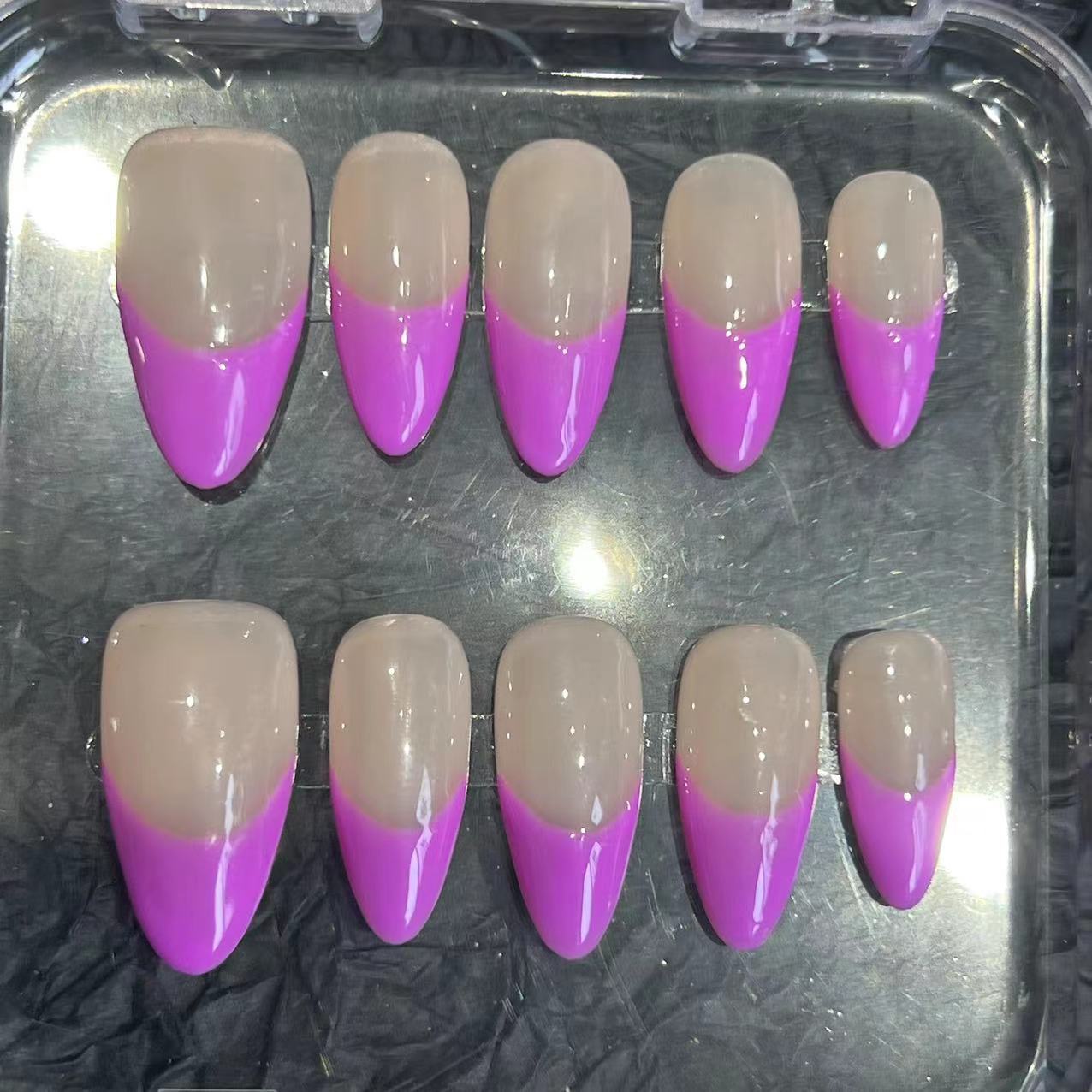 Simple fluorescent French manicure patch wearing nail piece advanced sense summer Europe and the United States cross-border straight hair handmade pure summer