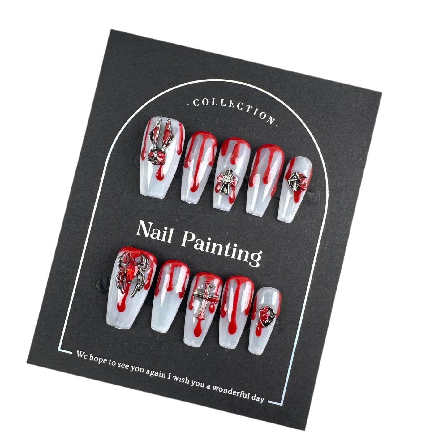 Hand-painted Halloween hand-worn nail pads, nail patches, cross-border wholesale, factory straight hair, advanced simplicity