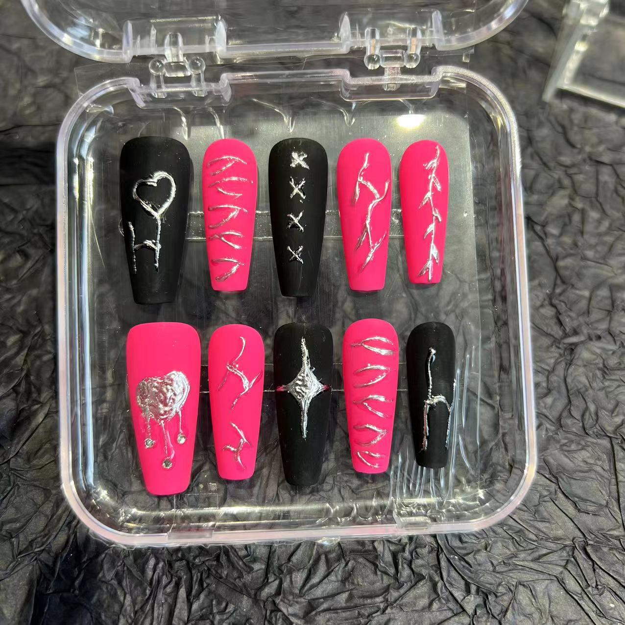 Pink & black matte model, pure hand-worn nail pads, nail patches, advanced sense, new summer models, overseas cross-border