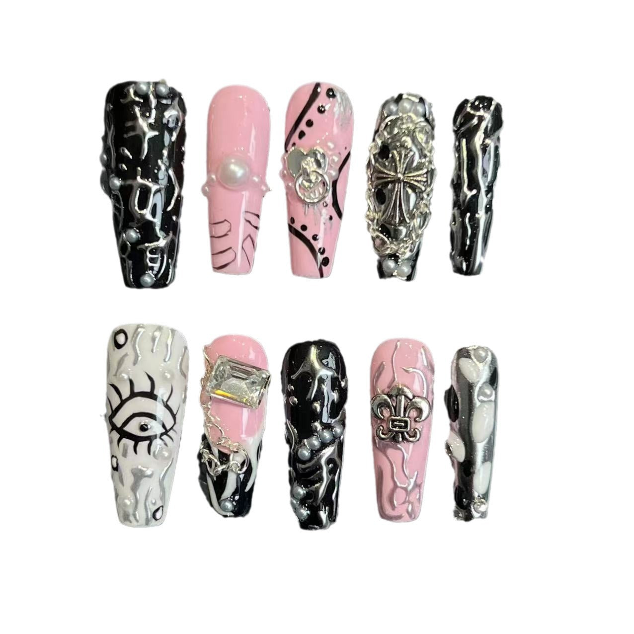 Metal punk hottie style pure hand-worn nail pads nail patches high sense summer new cross-border wholesale