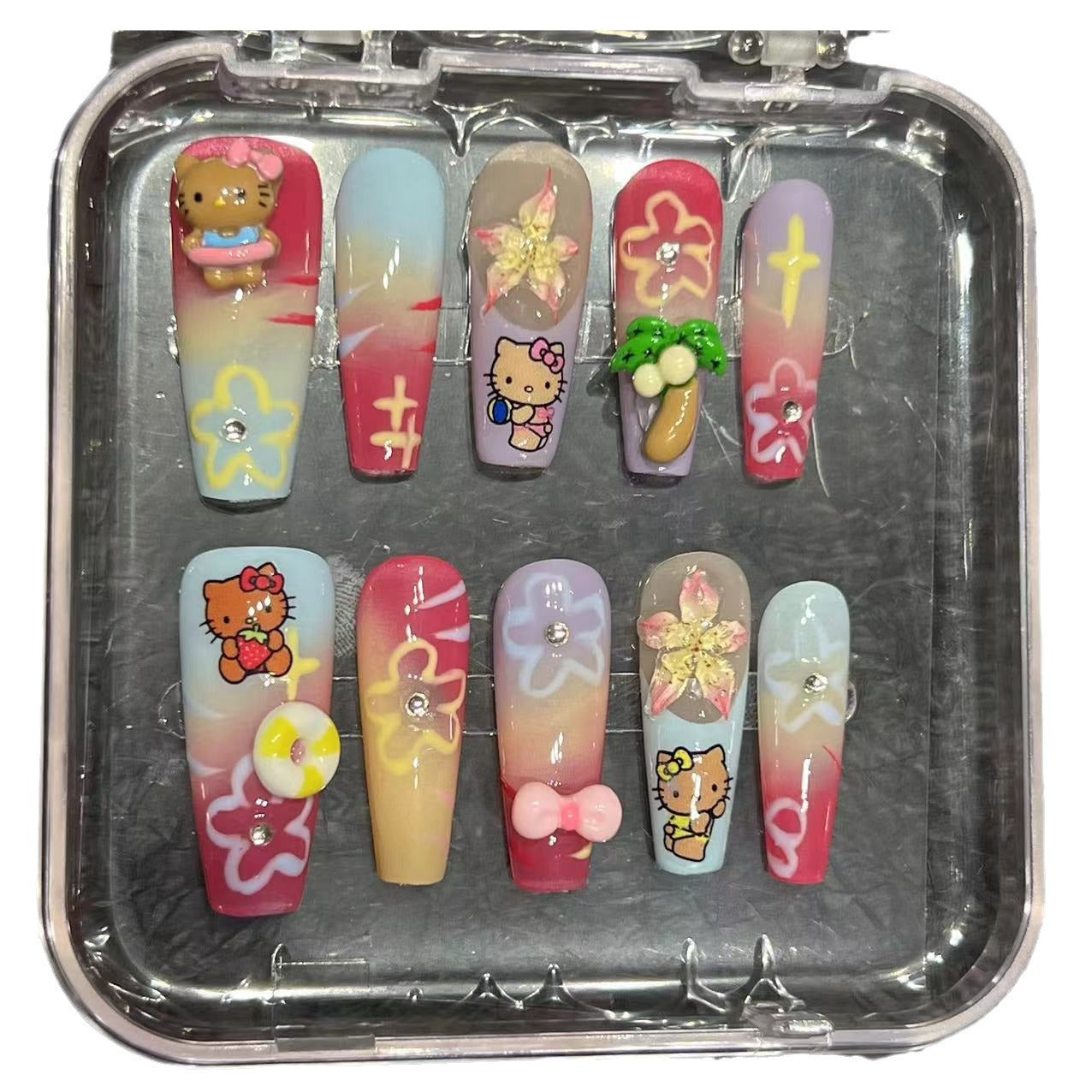 [Popular] Coconut palm hand-squeezed petals wearing nail pads advanced sense autumn nail patches cross-border wholesale