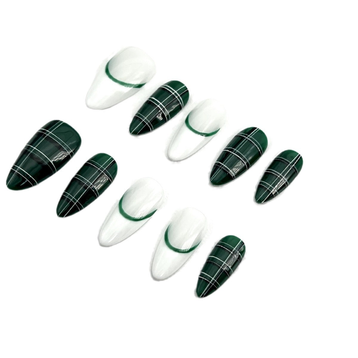 Scottish plaid dark green manicure white pure hand-worn armor overseas cross-border finished product wholesale