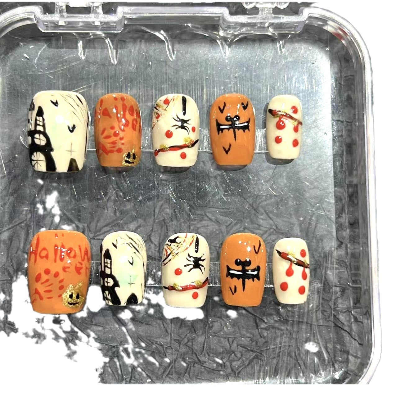 Halloween pure hand-painted wearing nail film, advanced sense pure handmade nail patch, cross-border short wearing nail film factory