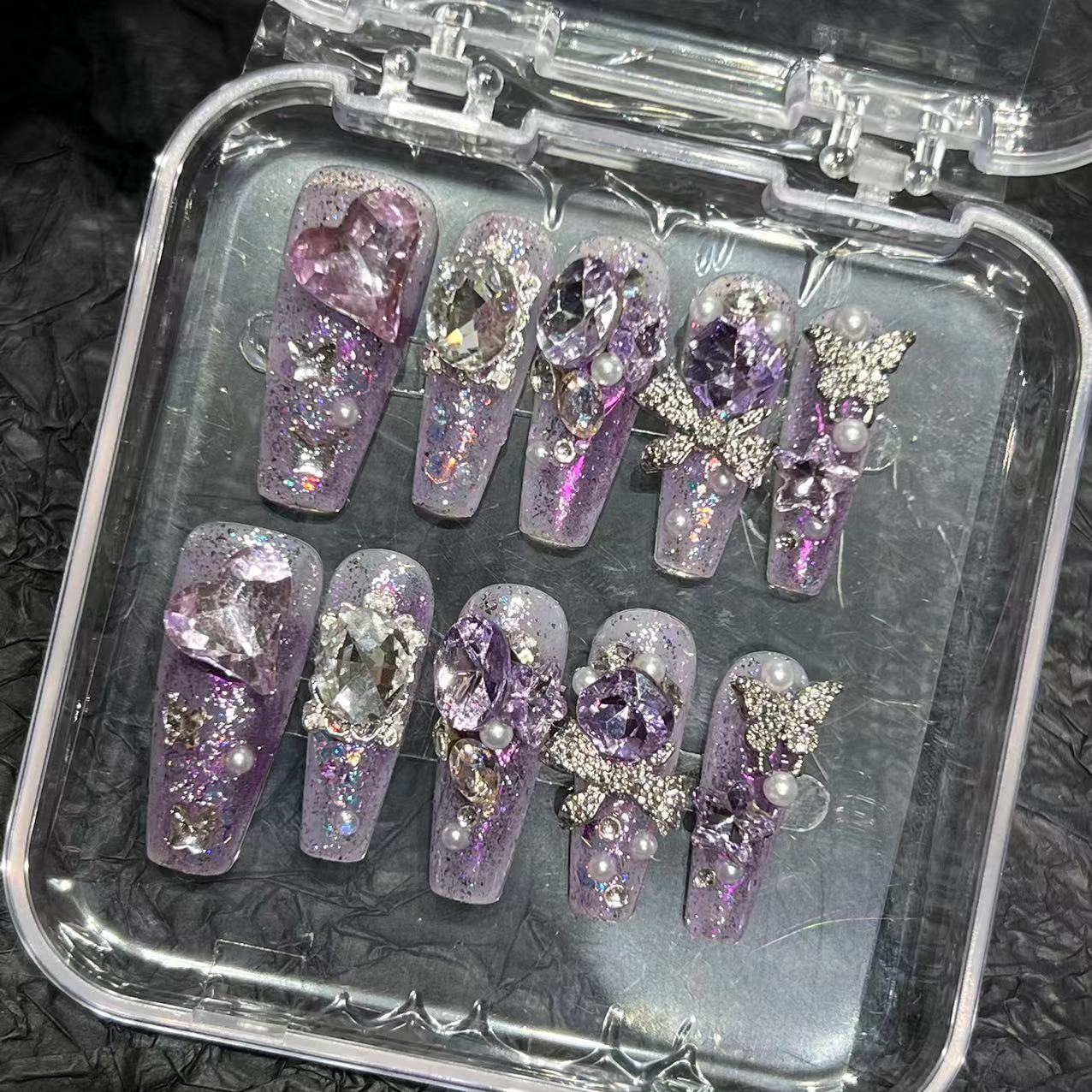 [Original real shot] K9 diamond jewelry advanced sense autumn new pure hand-painted wearing nail piece nail patch cross-border purple