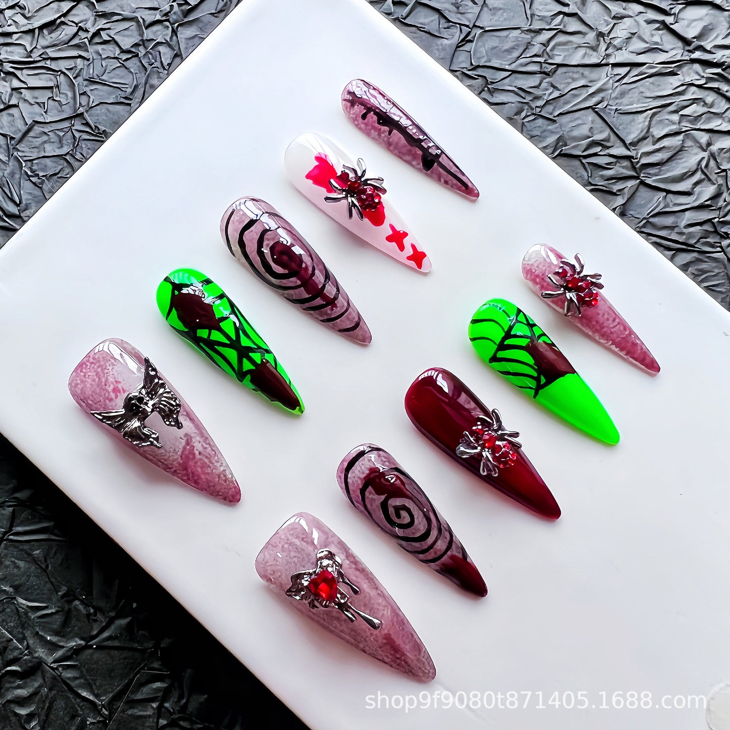 Halloween pure hand-painted hand-worn nail pads, high-end hand-painted nail patches, collision colors, cross-border wholesale