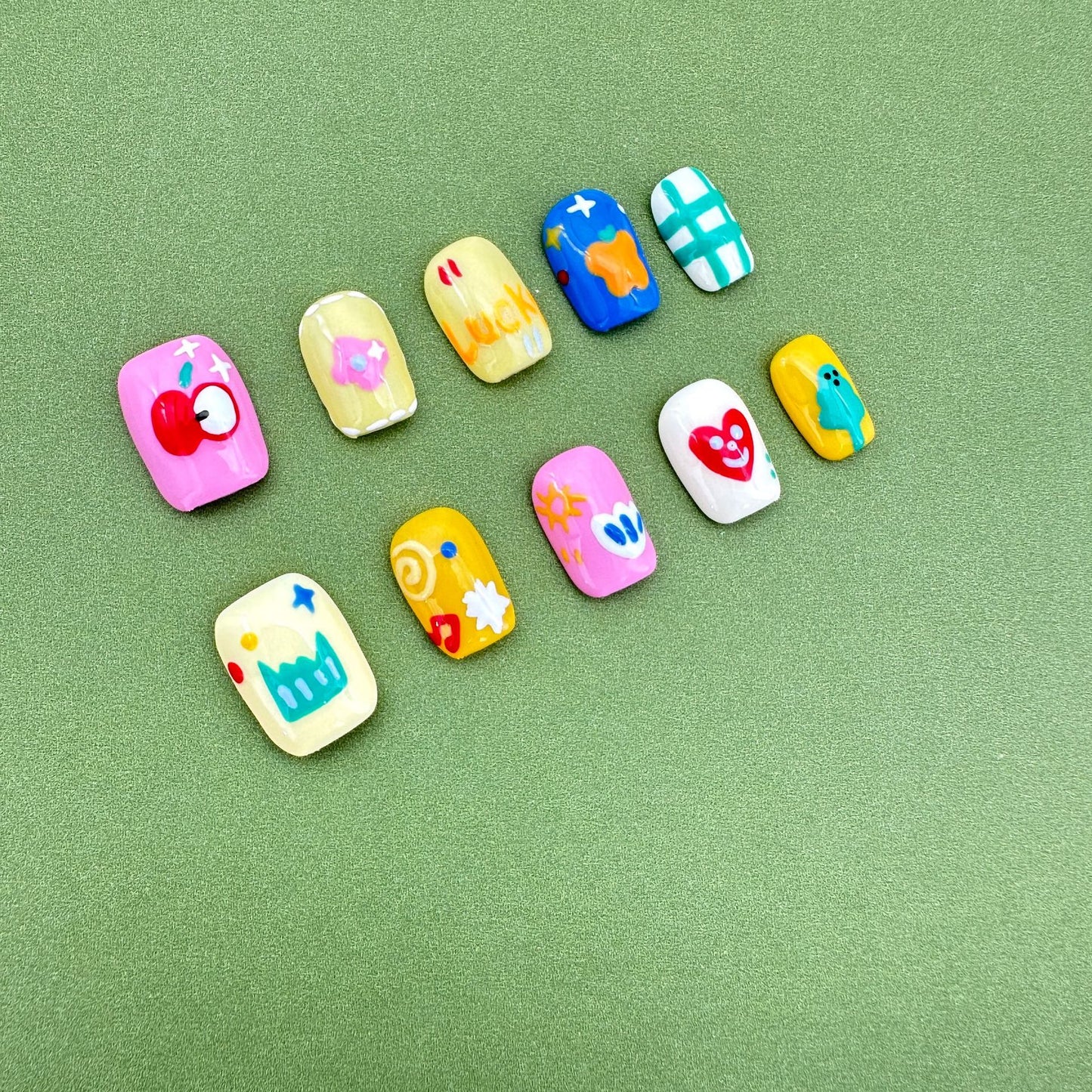 Color collision cartoon style pure hand-painted wearing nail art patch overseas cross-border finished product wholesale