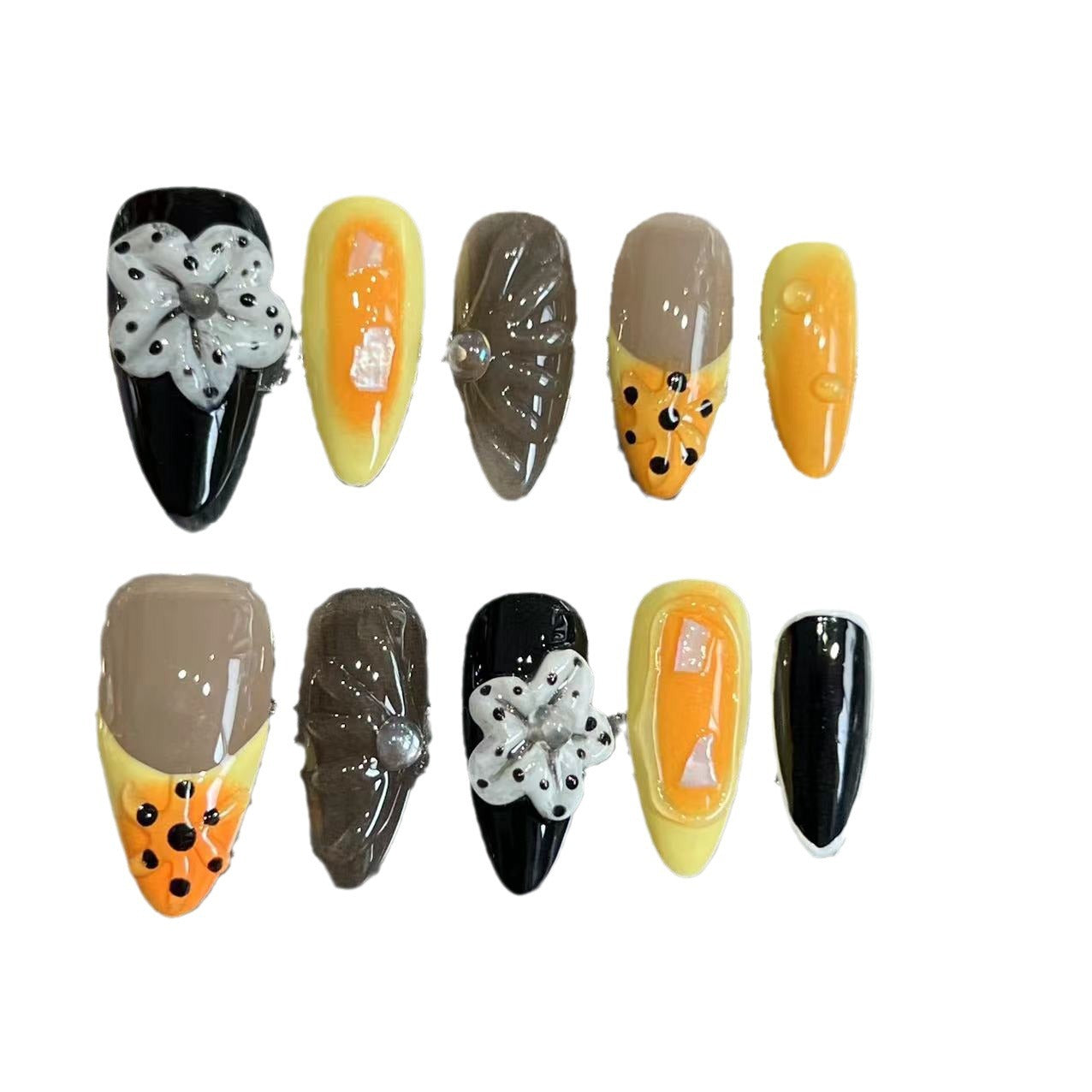 Hand-kneaded petal almond nail hand-painted wearing nail piece high-end summer nail patch cross-border