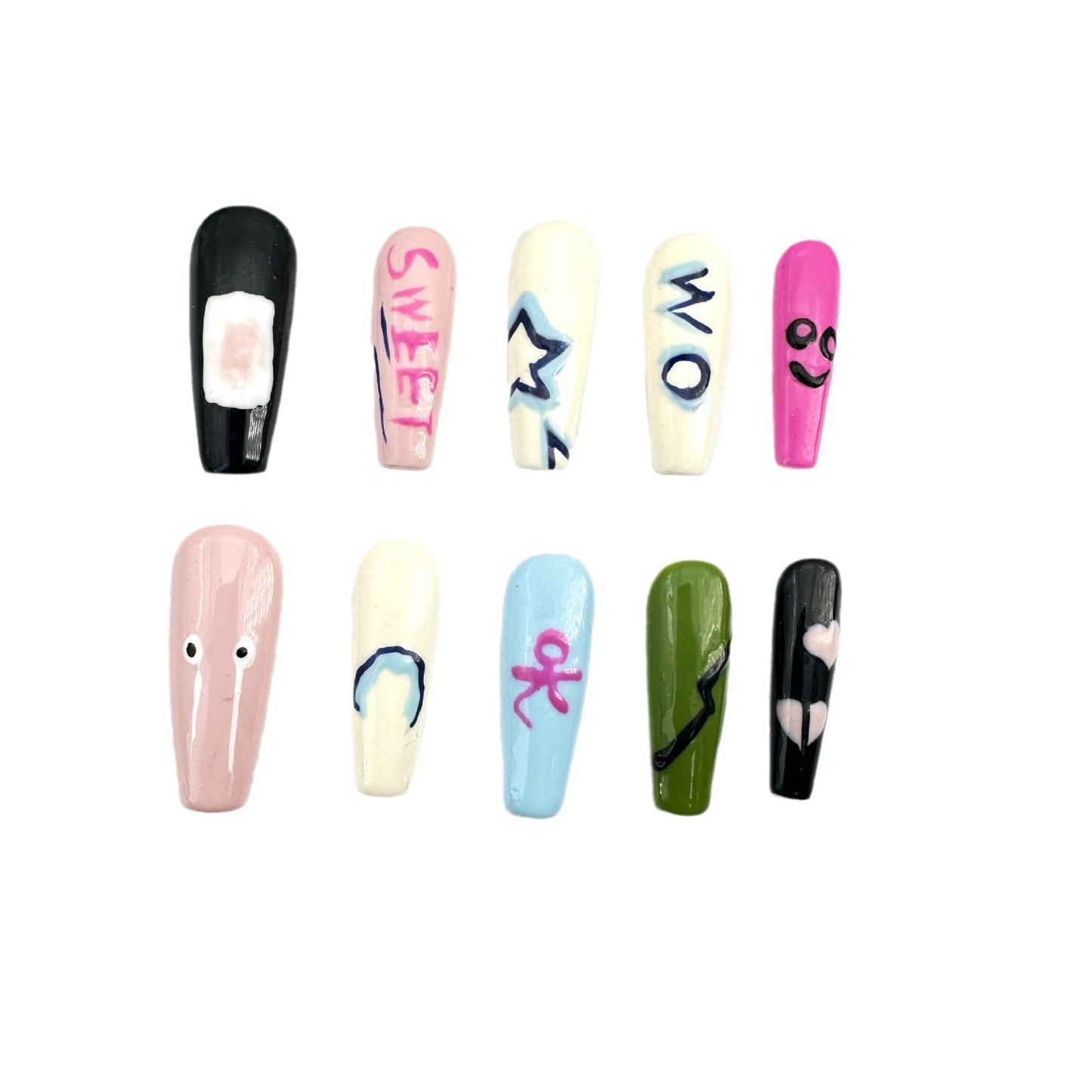 Mark Y2K Spice Girl Versatile White Painting Handmade Wear Nail Art Patch Overseas Cross-border Finished Product Wholesale