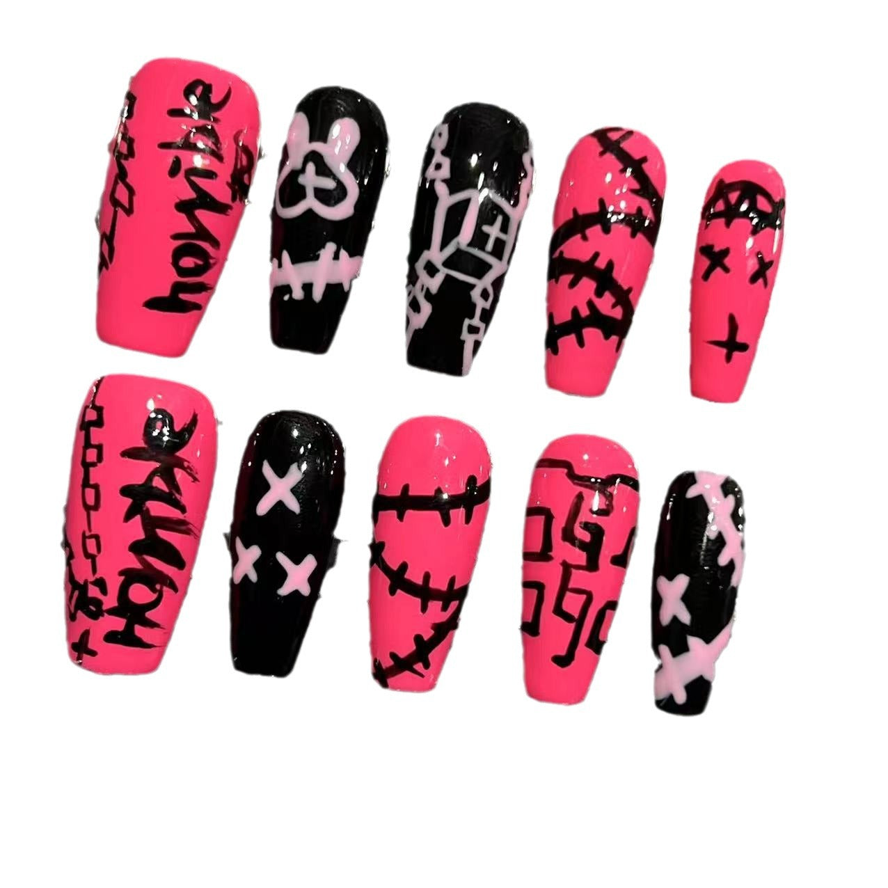 Spice Girl graffiti black powder contrasting colors pure hand-painted wearing nail pads advanced sense summer pure handmade nail patches cross-border