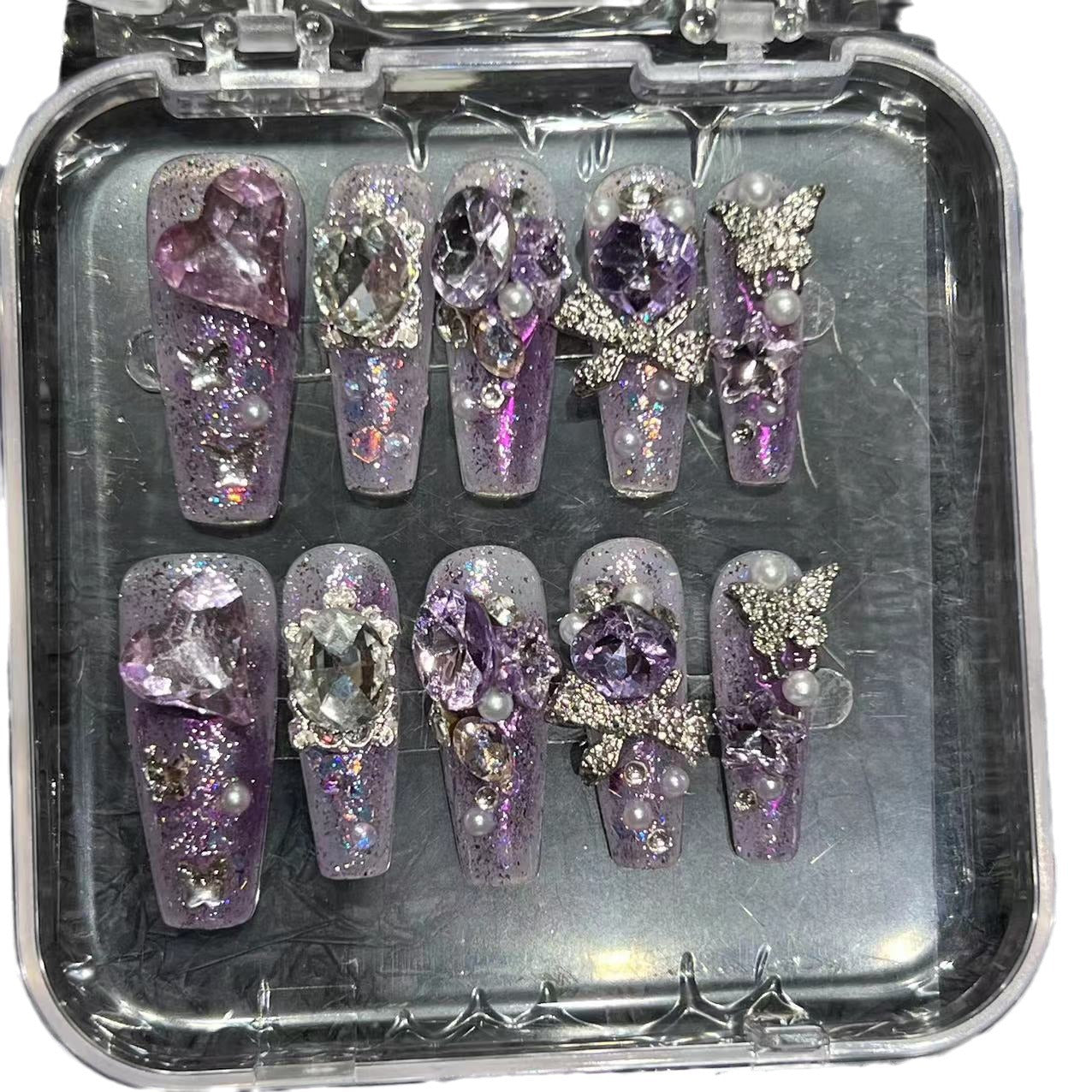 [Original real shot] K9 diamond jewelry advanced sense autumn new pure hand-painted wearing nail piece nail patch cross-border purple