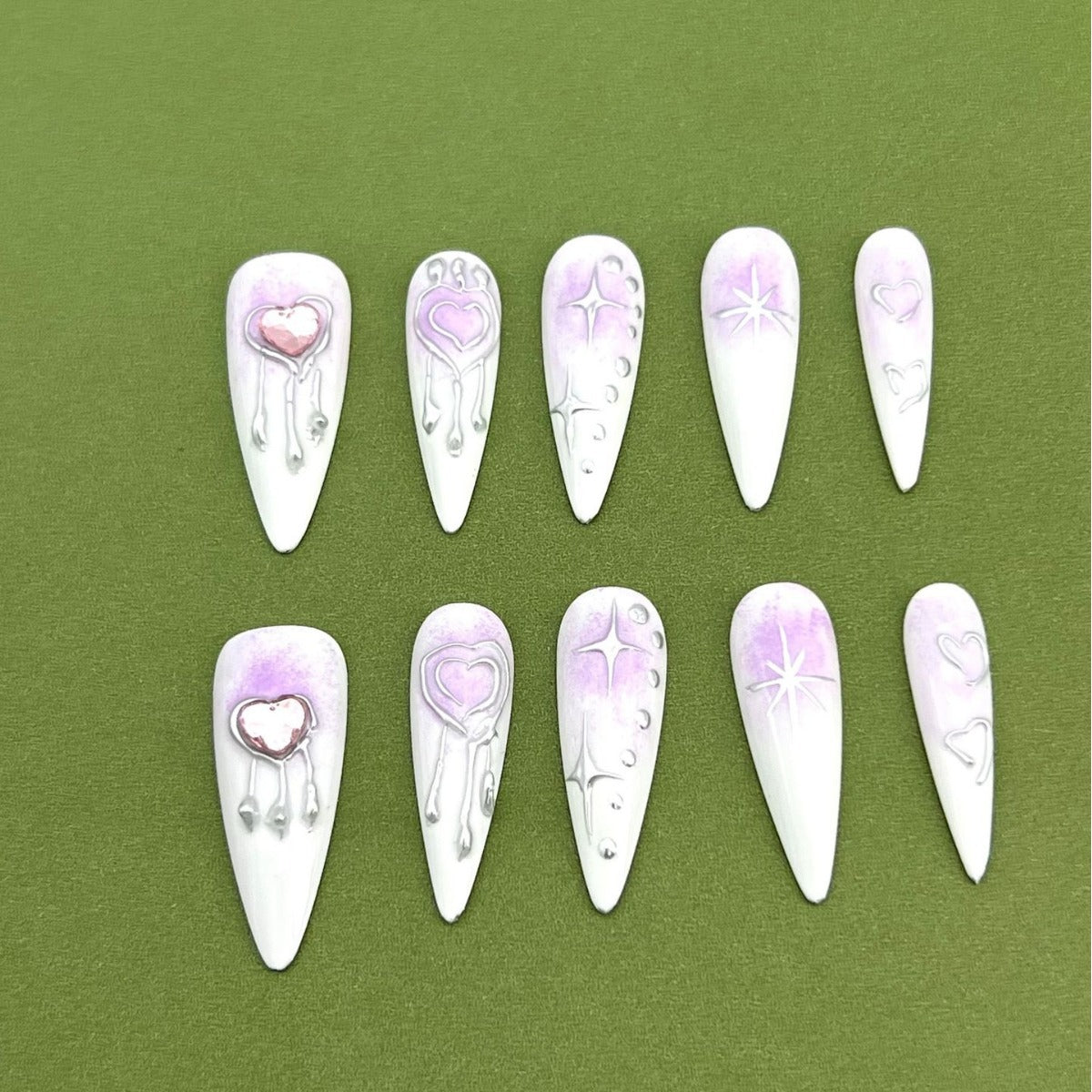 Love hand-painted temperament white summer new handmade wear nail patch overseas cross-border finished product wholesale