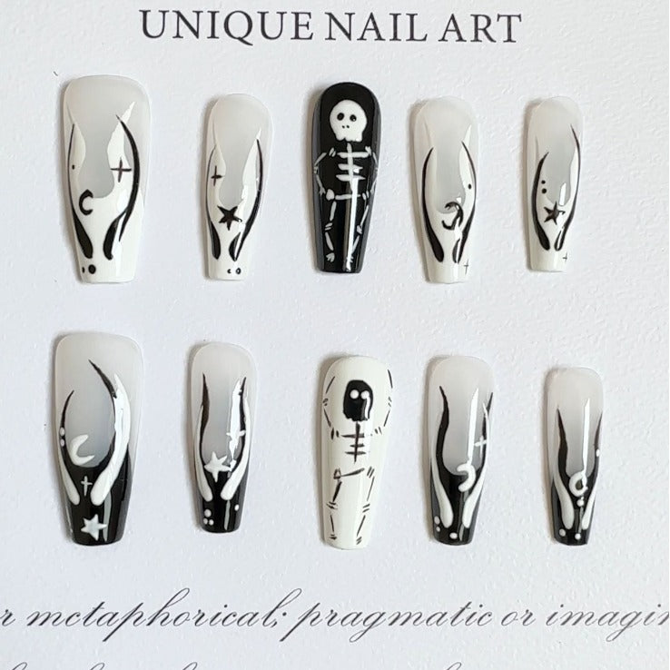 European and American style skeleton man hand-painted Halloween pure hand-worn nail art patch overseas cross-border finished product wholesale