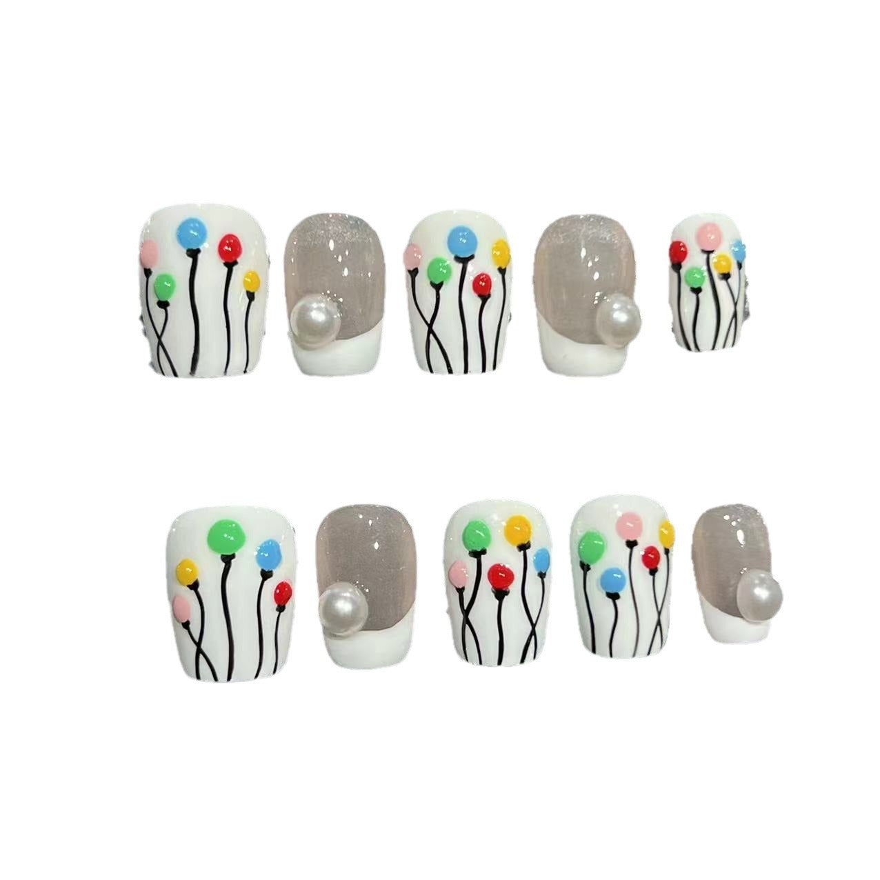 Three-dimensional small balloon minimalist French summer short hand-worn nail pads pure hand-painted nail patches cross-border Europe, America