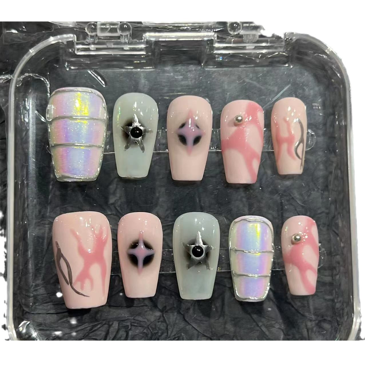 Y2K Spice Girl Style Pure Handmade Wear Nail Film Short Premium Sense Summer Wear Regret Nail Patch Cross-border Wholesale