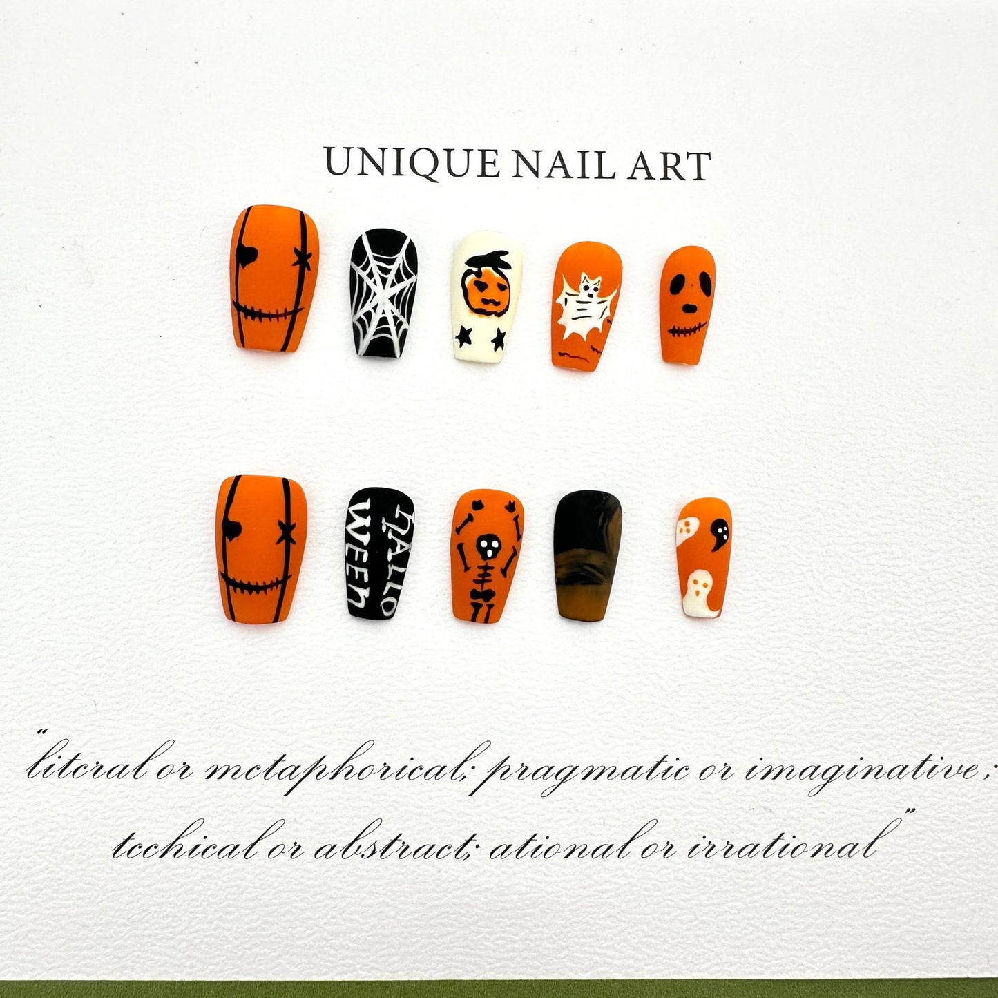 Halloween fully hand-painted pumpkin bats, European and American cross-border wearing nail pads, high-end pure handmade nail patches