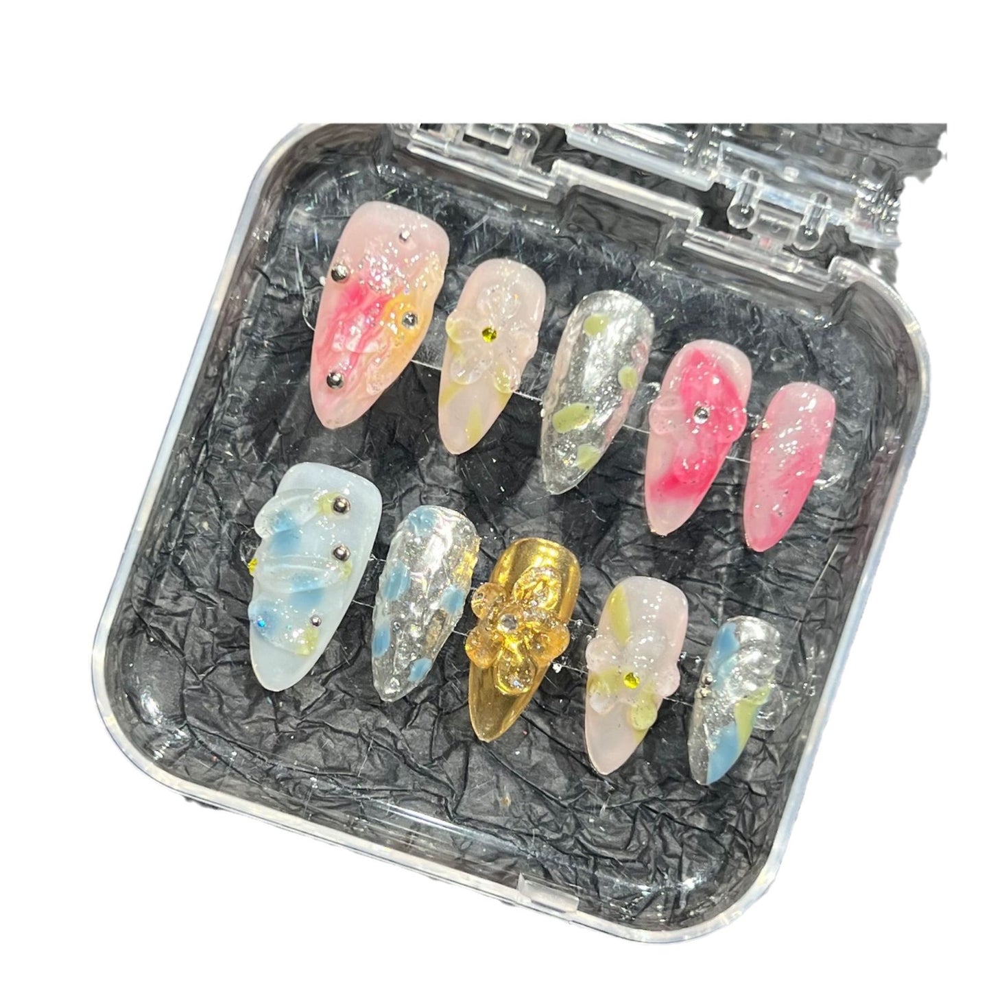 Pinch flower three-dimensional modeling, European and American hand-worn nail pads, nail patches, advanced sense, summer short nail wear