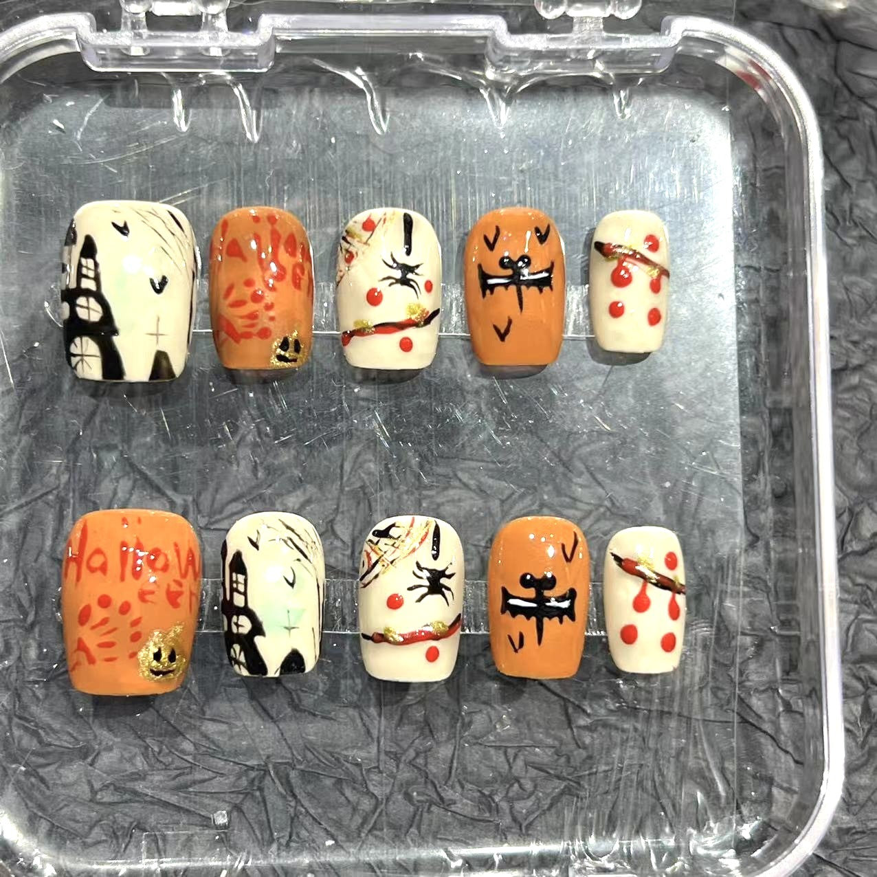 Halloween pure hand-painted wearing nail film, advanced sense pure handmade nail patch, cross-border short wearing nail film factory