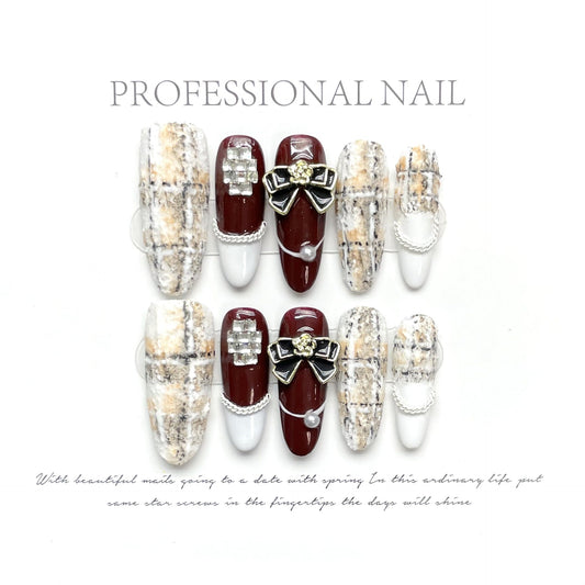1310 Woolen luxury style press on nails 100% handmade false nails red